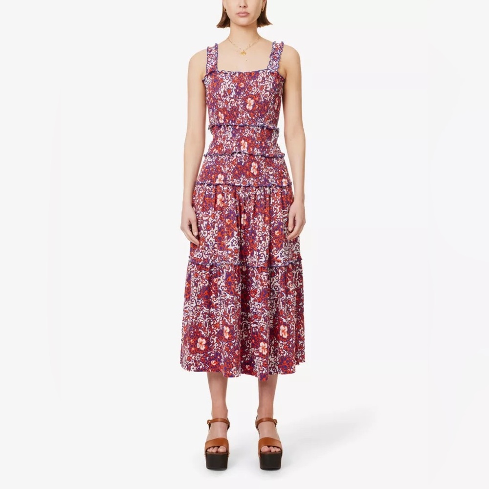 Me + Em White Orange Floral Sleeveless Tiered Dress Size 8